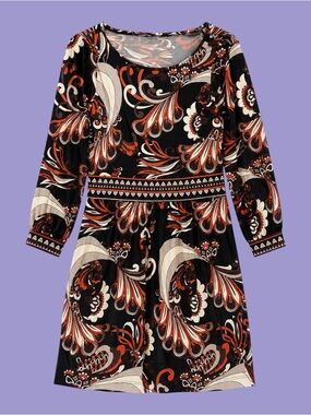 Tibi Black Orange & Cream Paisley-Print Long Sleeve Dress